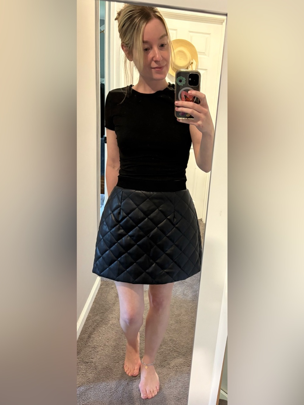 Lost + Wander Black Quilted A-Line Mini Skirt